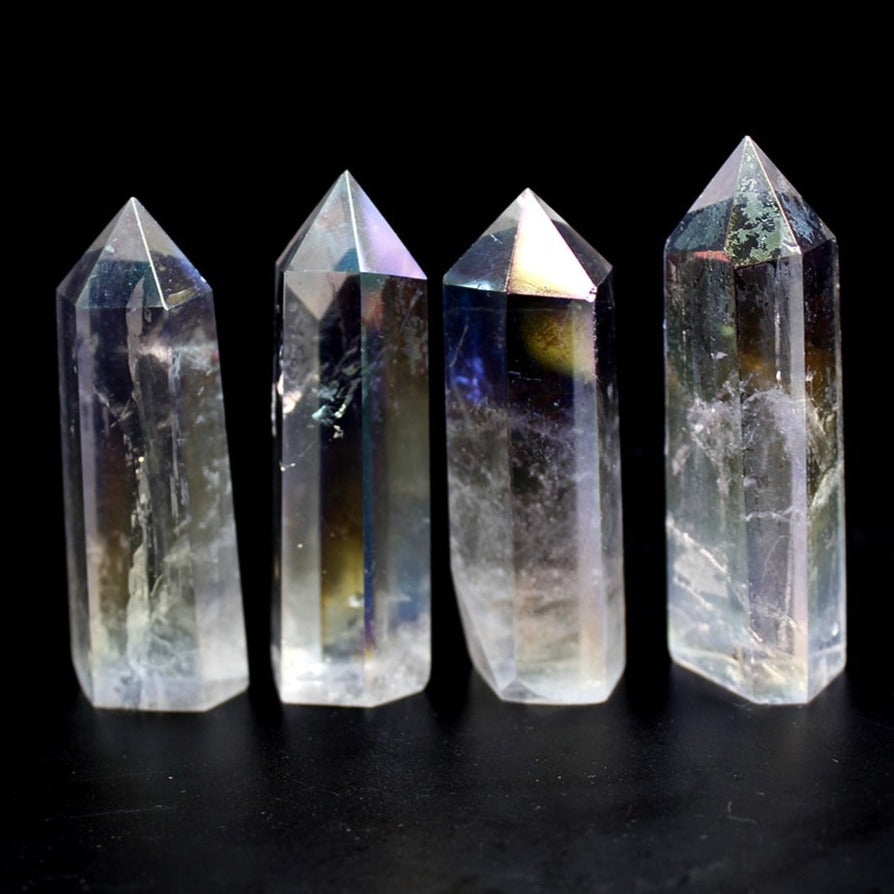 Natural Clear Crystal Quartz rainbow Wand Point Healing Stones