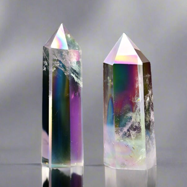 Natural White Crystal Column Electroplate Colour Crystal Quartz Decoration Hexagon Column Home Office For Fengshui healing Reiki